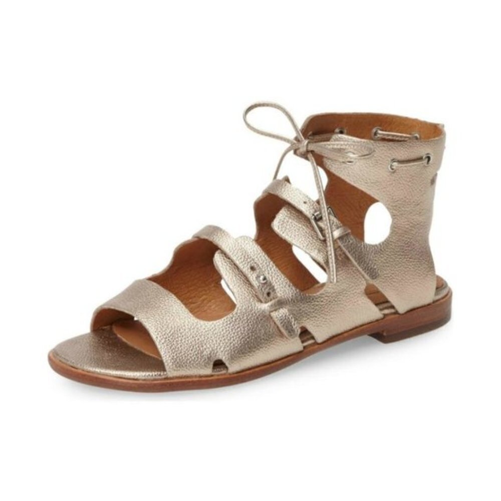Corso Como Tiki Gladiator Gold Metallic Leather edgy Sandals size 8
